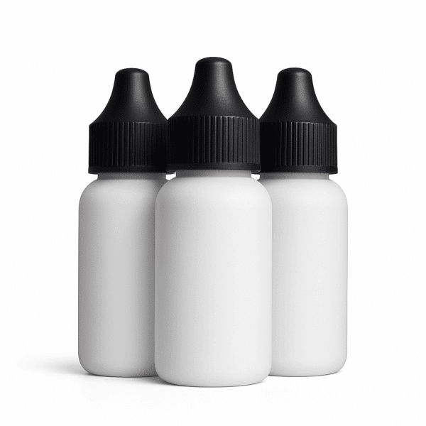 Private label lace wig adhesive bottles displayed in a clean studio trio.